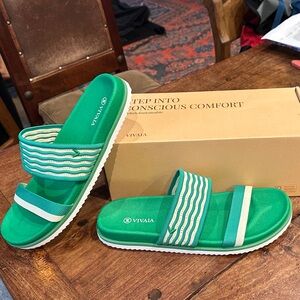 VIVAIA Women's Green Dual-Strap Slide Sandals